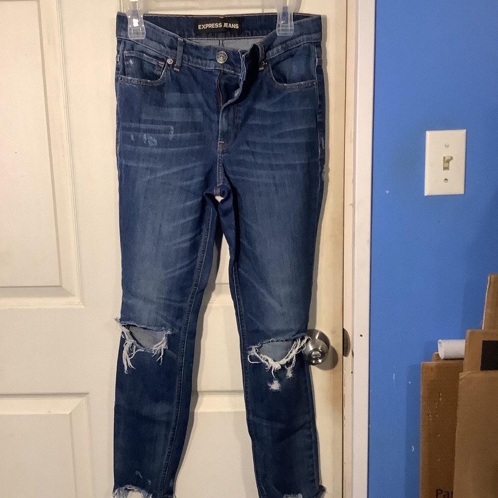 Women’s Express Blue Denim Ripped Jeans Size 4R